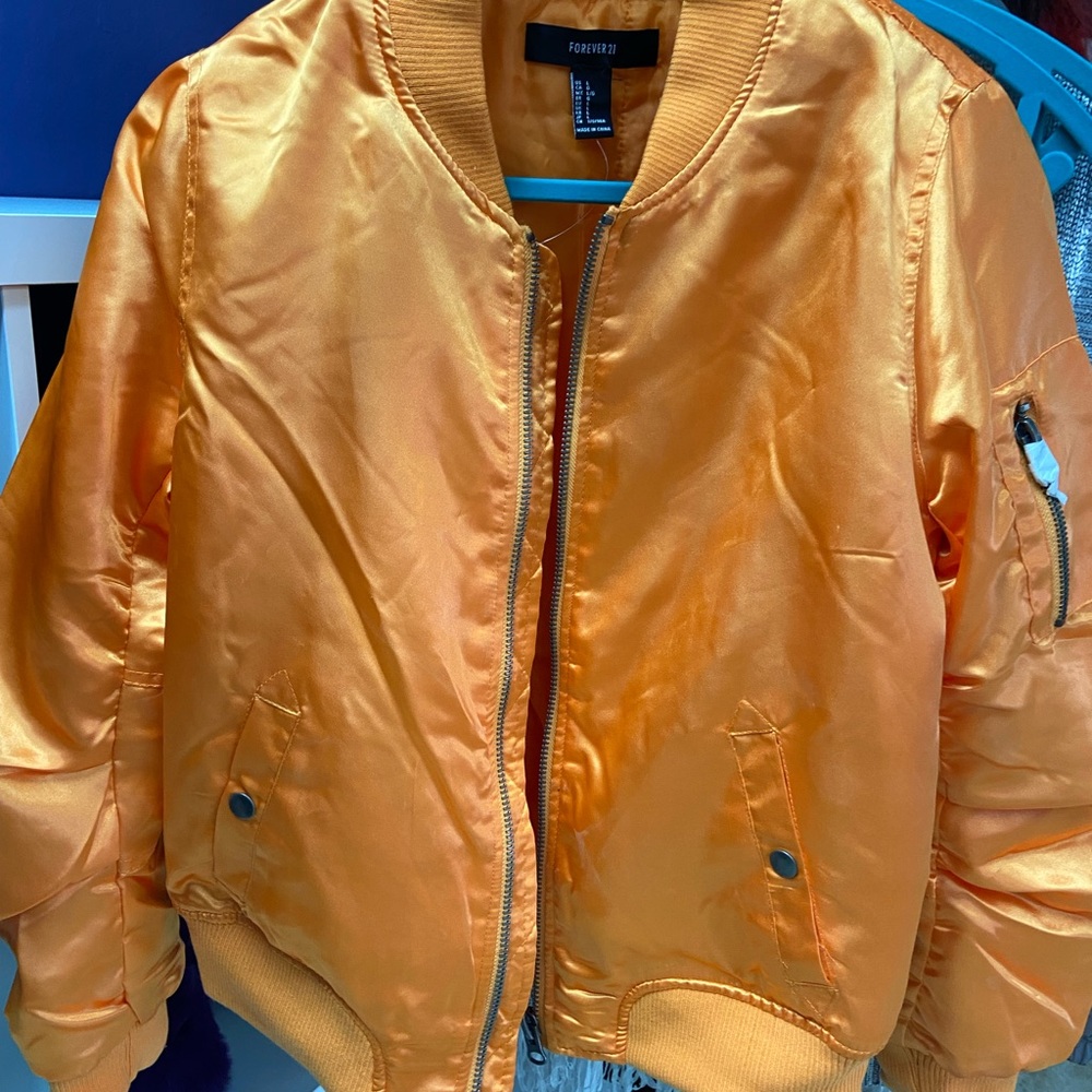NEW Forever 21 orange fluffy bomber